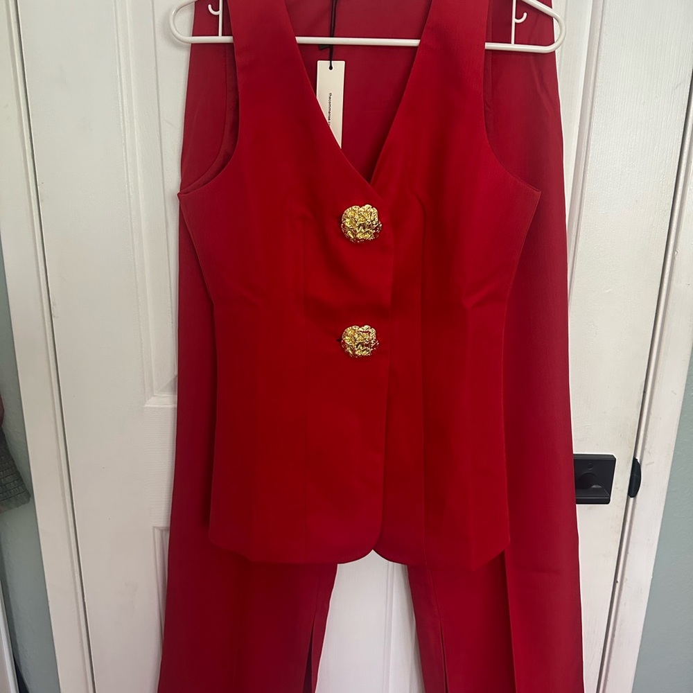 Commense Red Pantsuit with Gold Accents